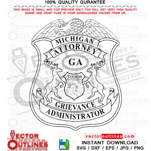 Michigan Attorney Grievance Administrator Badge vector file, svg dxf file for laser cutting, laser engraving, Cricut, cut file, cnc router file