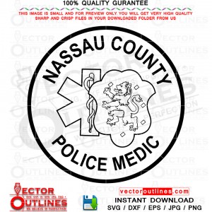 Nassau County police Medic Patch vector file, svg dxf file for laser cutting, laser engraving, cricut cut file, cnc router file, ez cad file