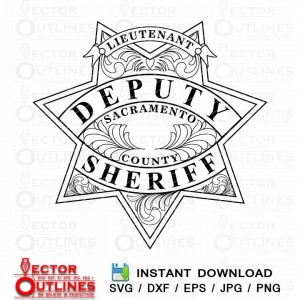 Lieutenant Sacramento County sheriff vector badge svg dxf cnc vinyl laser cut digital file
