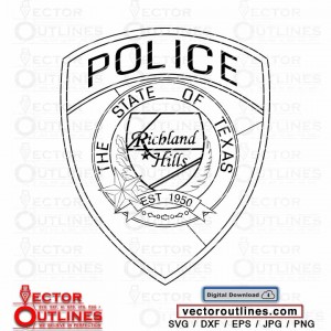 Richland Hills Texas Police logo svg vector badge  black white silhouette clipart cnc vinyl cricut laser plasma x-carve v-carve carbide cutting wood engraving file